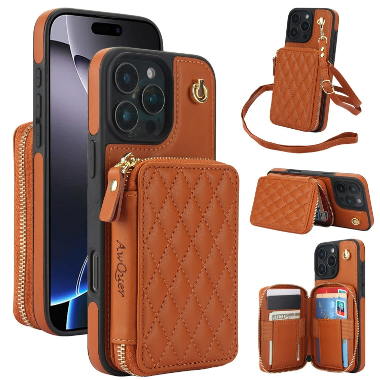 Cartera cruzada con cremallera AwQuer, funda para teléfono con parte trasera de cuero con forma de rombo, For iPhone 17 Pro Max, For iPhone 17 Pro, For iPhone 17, For iPhone Air, For iPhone 16 Pro Max, For iPhone 16 Pro