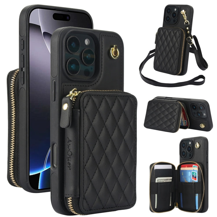 Cartera cruzada con cremallera AwQuer, funda para teléfono con parte trasera de cuero con forma de rombo, For iPhone 17 Pro Max, For iPhone 17 Pro, For iPhone 17, For iPhone Air, For iPhone 16 Pro Max, For iPhone 16 Pro