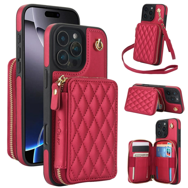 Cartera cruzada con cremallera AwQuer, funda para teléfono con parte trasera de cuero con forma de rombo, For iPhone 17 Pro Max, For iPhone 17 Pro, For iPhone 17, For iPhone Air, For iPhone 16 Pro Max, For iPhone 16 Pro
