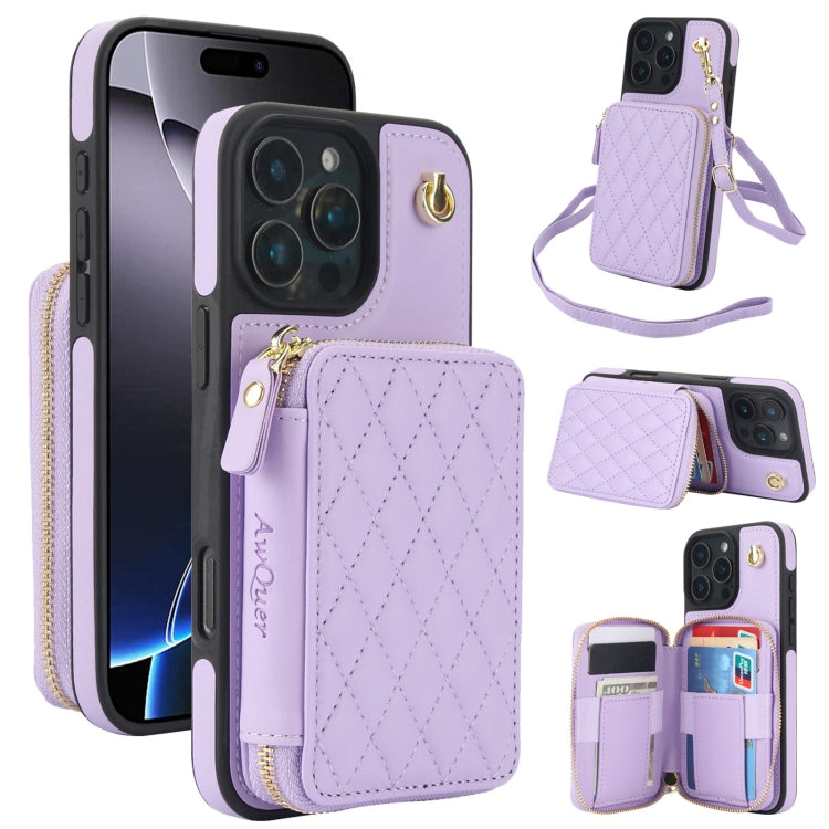Cartera cruzada con cremallera AwQuer, funda para teléfono con parte trasera de cuero con forma de rombo, For iPhone 17 Pro Max, For iPhone 17 Pro, For iPhone 17, For iPhone Air, For iPhone 16 Pro Max, For iPhone 16 Pro