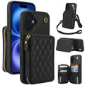 Cartera cruzada con cremallera AwQuer, funda para teléfono con parte trasera de cuero con forma de rombo, For iPhone 16 Plus, For iPhone 16, For iPhone 15 Pro Max, For iPhone 15 Pro, For iPhone 15 Plus, For iPhone 15
