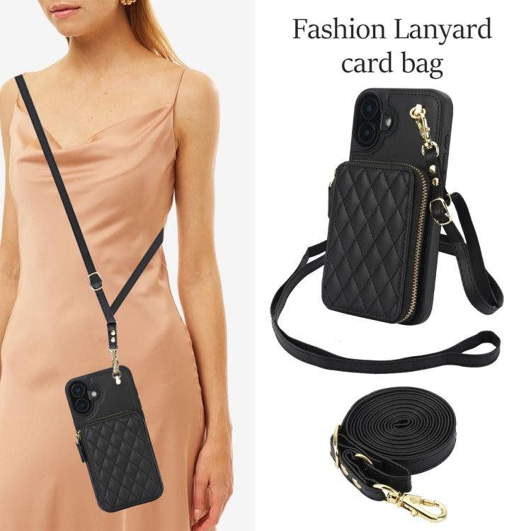Cartera cruzada con cremallera AwQuer, funda para teléfono con parte trasera de cuero con forma de rombo, For iPhone 16 Plus, For iPhone 16, For iPhone 15 Pro Max, For iPhone 15 Pro, For iPhone 15 Plus, For iPhone 15