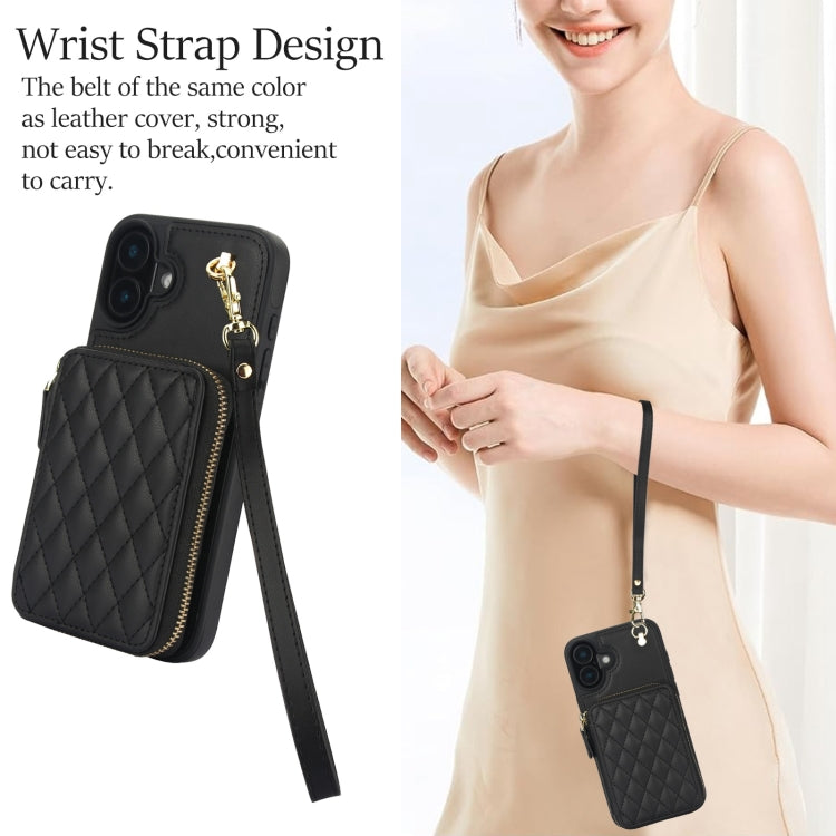 Cartera cruzada con cremallera AwQuer, funda para teléfono con parte trasera de cuero con forma de rombo, For iPhone 16 Plus, For iPhone 16, For iPhone 15 Pro Max, For iPhone 15 Pro, For iPhone 15 Plus, For iPhone 15
