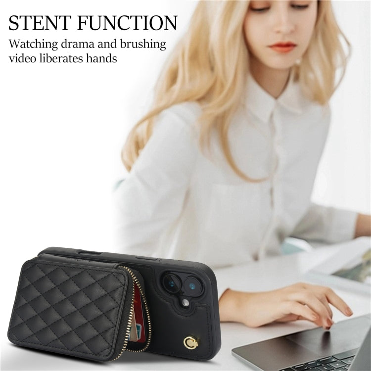 Cartera cruzada con cremallera AwQuer, funda para teléfono con parte trasera de cuero con forma de rombo, For iPhone 16 Plus, For iPhone 16, For iPhone 15 Pro Max, For iPhone 15 Pro, For iPhone 15 Plus, For iPhone 15