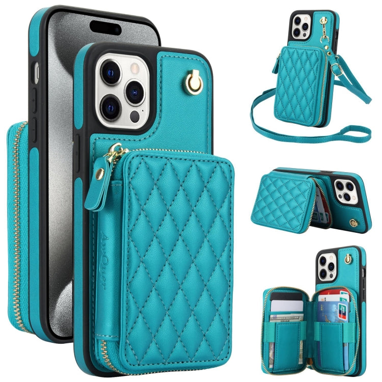 Cartera cruzada con cremallera AwQuer, funda para teléfono con parte trasera de cuero con forma de rombo, For iPhone 16 Plus, For iPhone 16, For iPhone 15 Pro Max, For iPhone 15 Pro, For iPhone 15 Plus, For iPhone 15