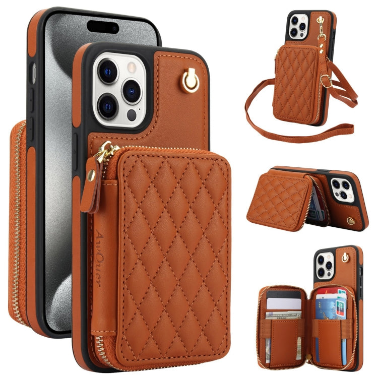 Cartera cruzada con cremallera AwQuer, funda para teléfono con parte trasera de cuero con forma de rombo, For iPhone 16 Plus, For iPhone 16, For iPhone 15 Pro Max, For iPhone 15 Pro, For iPhone 15 Plus, For iPhone 15
