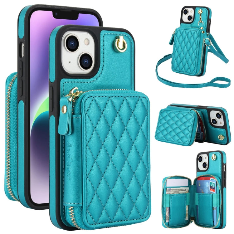 Cartera cruzada con cremallera AwQuer, funda para teléfono con parte trasera de cuero con forma de rombo, For iPhone 16 Plus, For iPhone 16, For iPhone 15 Pro Max, For iPhone 15 Pro, For iPhone 15 Plus, For iPhone 15