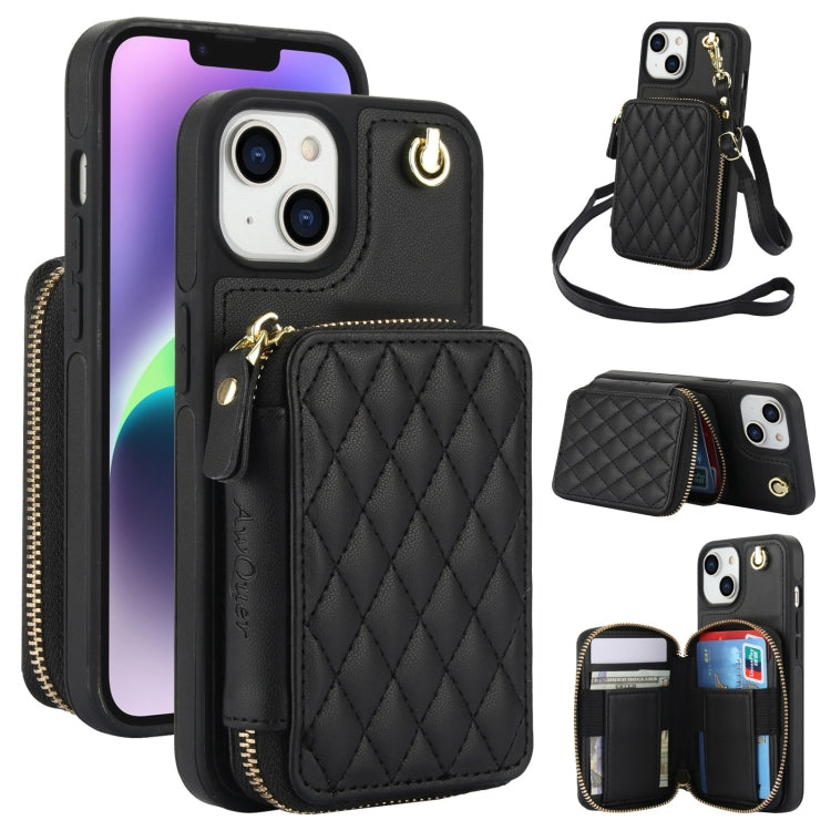 Cartera cruzada con cremallera AwQuer, funda para teléfono con parte trasera de cuero con forma de rombo, For iPhone 14 Plus, For iPhone 14 / 13, For iPhone 14 Pro, For iPhone 14 Pro Max, For iPhone 7 / 8 / SE 2022, For iPhone 13 Pro Max