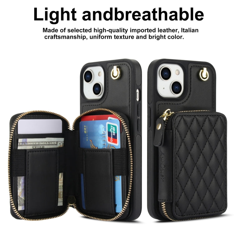 Cartera cruzada con cremallera AwQuer, funda para teléfono con parte trasera de cuero con forma de rombo, For iPhone 14 Plus, For iPhone 14 / 13, For iPhone 14 Pro, For iPhone 14 Pro Max, For iPhone 7 / 8 / SE 2022, For iPhone 13 Pro Max