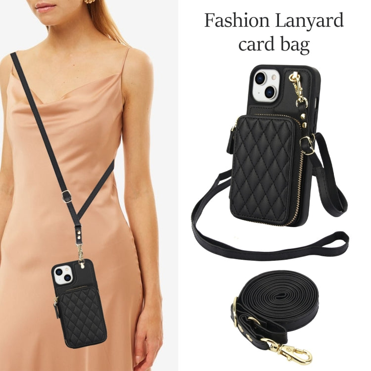 Cartera cruzada con cremallera AwQuer, funda para teléfono con parte trasera de cuero con forma de rombo, For iPhone 14 Plus, For iPhone 14 / 13, For iPhone 14 Pro, For iPhone 14 Pro Max, For iPhone 7 / 8 / SE 2022, For iPhone 13 Pro Max