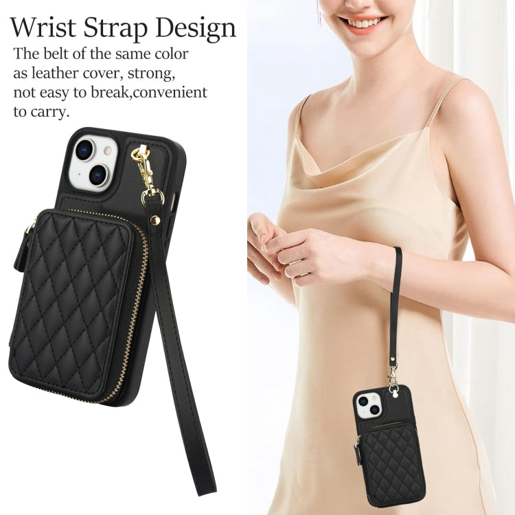 Cartera cruzada con cremallera AwQuer, funda para teléfono con parte trasera de cuero con forma de rombo, For iPhone 14 Plus, For iPhone 14 / 13, For iPhone 14 Pro, For iPhone 14 Pro Max, For iPhone 7 / 8 / SE 2022, For iPhone 13 Pro Max