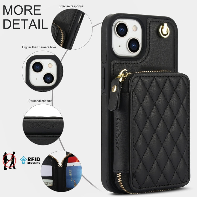 Cartera cruzada con cremallera AwQuer, funda para teléfono con parte trasera de cuero con forma de rombo, For iPhone 14 Plus, For iPhone 14 / 13, For iPhone 14 Pro, For iPhone 14 Pro Max, For iPhone 7 / 8 / SE 2022, For iPhone 13 Pro Max