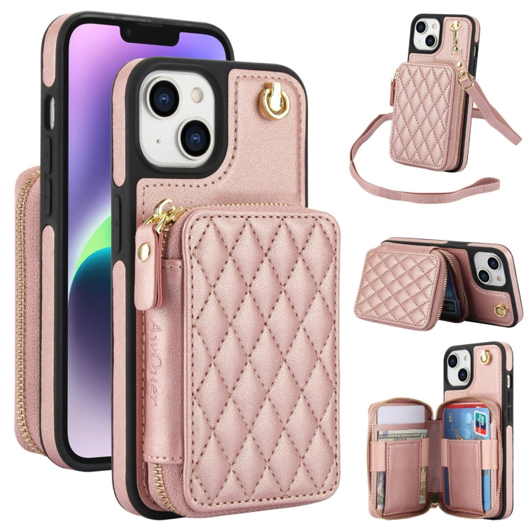 Cartera cruzada con cremallera AwQuer, funda para teléfono con parte trasera de cuero con forma de rombo, For iPhone 14 Plus, For iPhone 14 / 13, For iPhone 14 Pro, For iPhone 14 Pro Max, For iPhone 7 / 8 / SE 2022, For iPhone 13 Pro Max