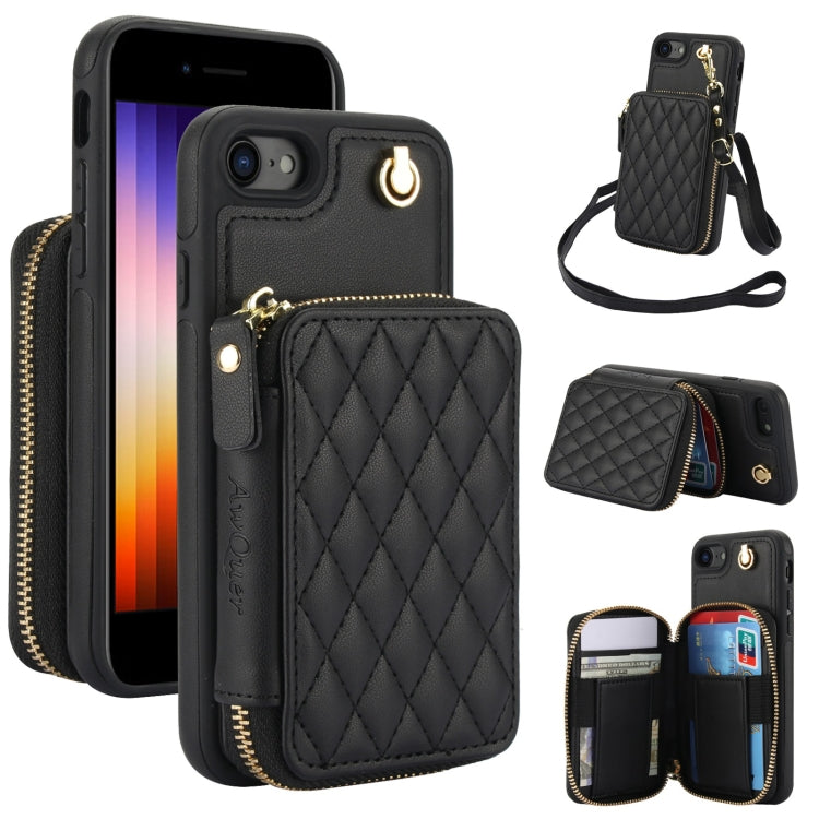 Cartera cruzada con cremallera AwQuer, funda para teléfono con parte trasera de cuero con forma de rombo, For iPhone 14 Plus, For iPhone 14 / 13, For iPhone 14 Pro, For iPhone 14 Pro Max, For iPhone 7 / 8 / SE 2022, For iPhone 13 Pro Max