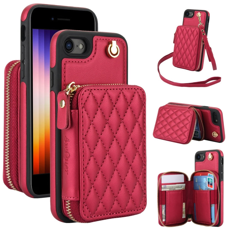 Cartera cruzada con cremallera AwQuer, funda para teléfono con parte trasera de cuero con forma de rombo, For iPhone 14 Plus, For iPhone 14 / 13, For iPhone 14 Pro, For iPhone 14 Pro Max, For iPhone 7 / 8 / SE 2022, For iPhone 13 Pro Max