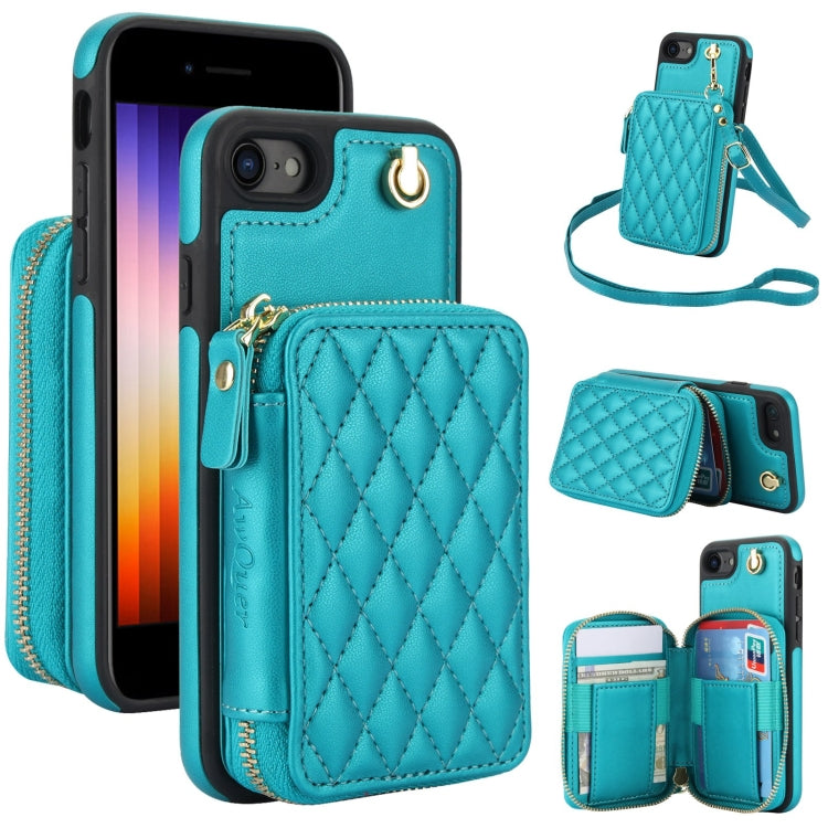 Cartera cruzada con cremallera AwQuer, funda para teléfono con parte trasera de cuero con forma de rombo, For iPhone 14 Plus, For iPhone 14 / 13, For iPhone 14 Pro, For iPhone 14 Pro Max, For iPhone 7 / 8 / SE 2022, For iPhone 13 Pro Max