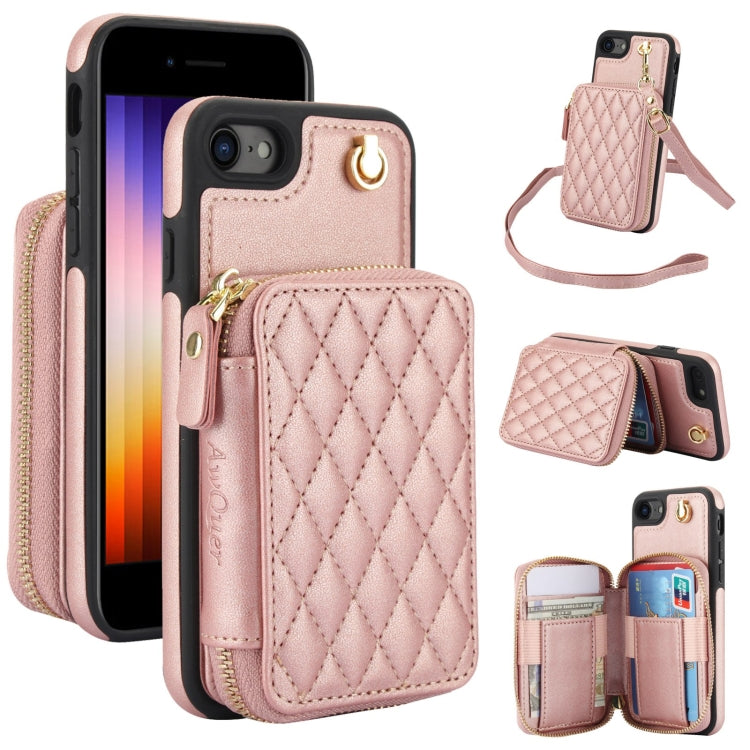 Cartera cruzada con cremallera AwQuer, funda para teléfono con parte trasera de cuero con forma de rombo, For iPhone 14 Plus, For iPhone 14 / 13, For iPhone 14 Pro, For iPhone 14 Pro Max, For iPhone 7 / 8 / SE 2022, For iPhone 13 Pro Max