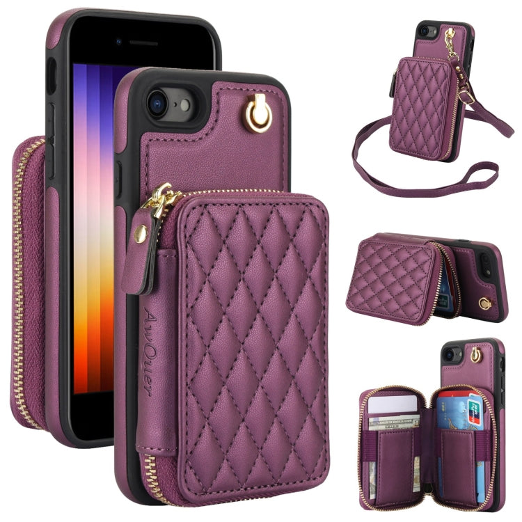 Cartera cruzada con cremallera AwQuer, funda para teléfono con parte trasera de cuero con forma de rombo, For iPhone 14 Plus, For iPhone 14 / 13, For iPhone 14 Pro, For iPhone 14 Pro Max, For iPhone 7 / 8 / SE 2022, For iPhone 13 Pro Max
