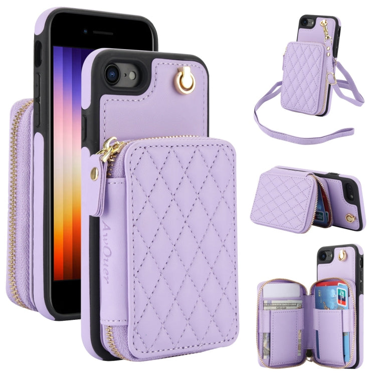 Cartera cruzada con cremallera AwQuer, funda para teléfono con parte trasera de cuero con forma de rombo, For iPhone 14 Plus, For iPhone 14 / 13, For iPhone 14 Pro, For iPhone 14 Pro Max, For iPhone 7 / 8 / SE 2022, For iPhone 13 Pro Max