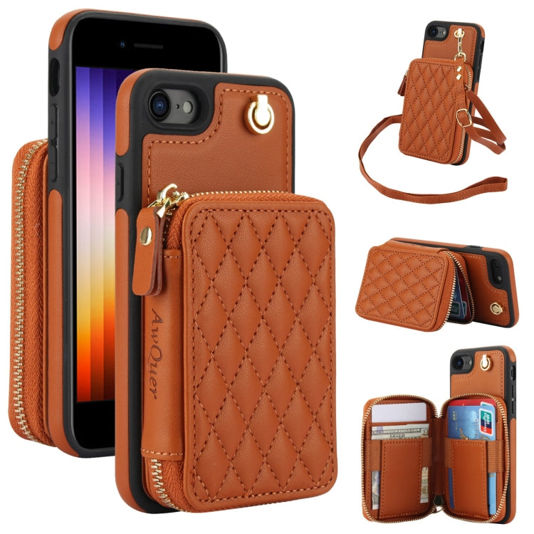 Cartera cruzada con cremallera AwQuer, funda para teléfono con parte trasera de cuero con forma de rombo, For iPhone 14 Plus, For iPhone 14 / 13, For iPhone 14 Pro, For iPhone 14 Pro Max, For iPhone 7 / 8 / SE 2022, For iPhone 13 Pro Max