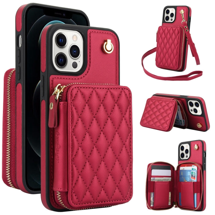 Cartera cruzada con cremallera AwQuer, funda para teléfono con parte trasera de cuero con forma de rombo, For iPhone 14 Plus, For iPhone 14 / 13, For iPhone 14 Pro, For iPhone 14 Pro Max, For iPhone 7 / 8 / SE 2022, For iPhone 13 Pro Max