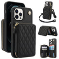 Cartera cruzada con cremallera AwQuer, funda para teléfono con parte trasera de cuero con forma de rombo, For iPhone 13 Pro, For iPhone 12 / 12 Pro, For iPhone 12 Pro Max, For iPhone 11 Pro Max, For iPhone 11, For iPhone 11 Pro
