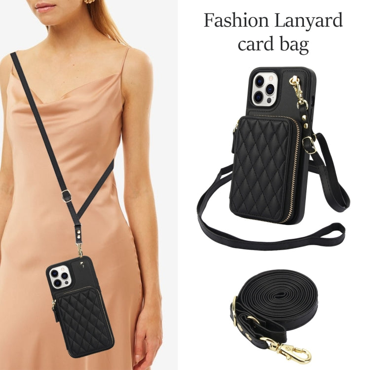 Cartera cruzada con cremallera AwQuer, funda para teléfono con parte trasera de cuero con forma de rombo, For iPhone 13 Pro, For iPhone 12 / 12 Pro, For iPhone 12 Pro Max, For iPhone 11 Pro Max, For iPhone 11, For iPhone 11 Pro