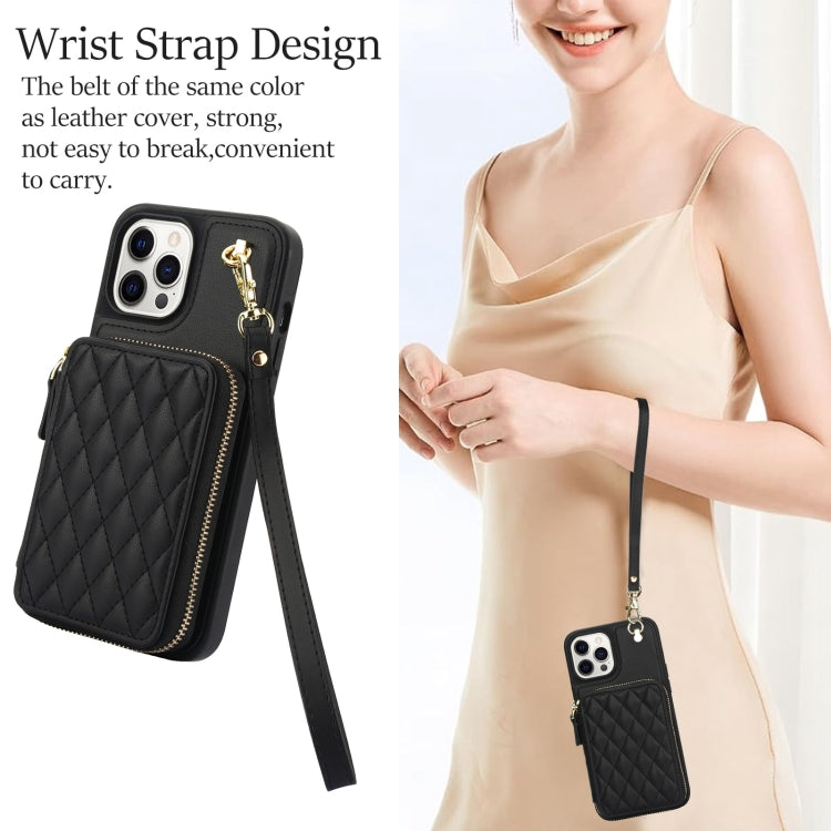 Cartera cruzada con cremallera AwQuer, funda para teléfono con parte trasera de cuero con forma de rombo, For iPhone 13 Pro, For iPhone 12 / 12 Pro, For iPhone 12 Pro Max, For iPhone 11 Pro Max, For iPhone 11, For iPhone 11 Pro