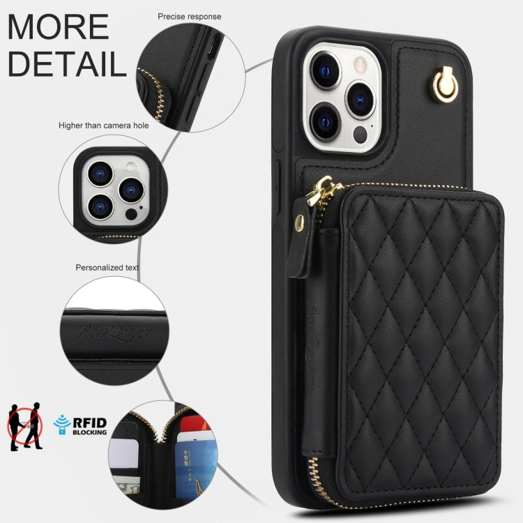 Cartera cruzada con cremallera AwQuer, funda para teléfono con parte trasera de cuero con forma de rombo, For iPhone 13 Pro, For iPhone 12 / 12 Pro, For iPhone 12 Pro Max, For iPhone 11 Pro Max, For iPhone 11, For iPhone 11 Pro