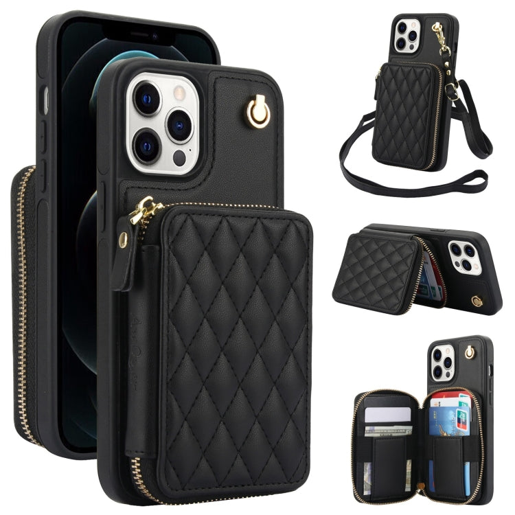 Cartera cruzada con cremallera AwQuer, funda para teléfono con parte trasera de cuero con forma de rombo, For iPhone 13 Pro, For iPhone 12 / 12 Pro, For iPhone 12 Pro Max, For iPhone 11 Pro Max, For iPhone 11, For iPhone 11 Pro
