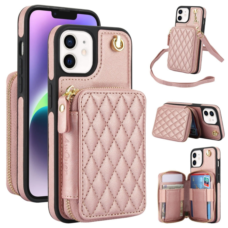 Cartera cruzada con cremallera AwQuer, funda para teléfono con parte trasera de cuero con forma de rombo, For iPhone 13 Pro, For iPhone 12 / 12 Pro, For iPhone 12 Pro Max, For iPhone 11 Pro Max, For iPhone 11, For iPhone 11 Pro