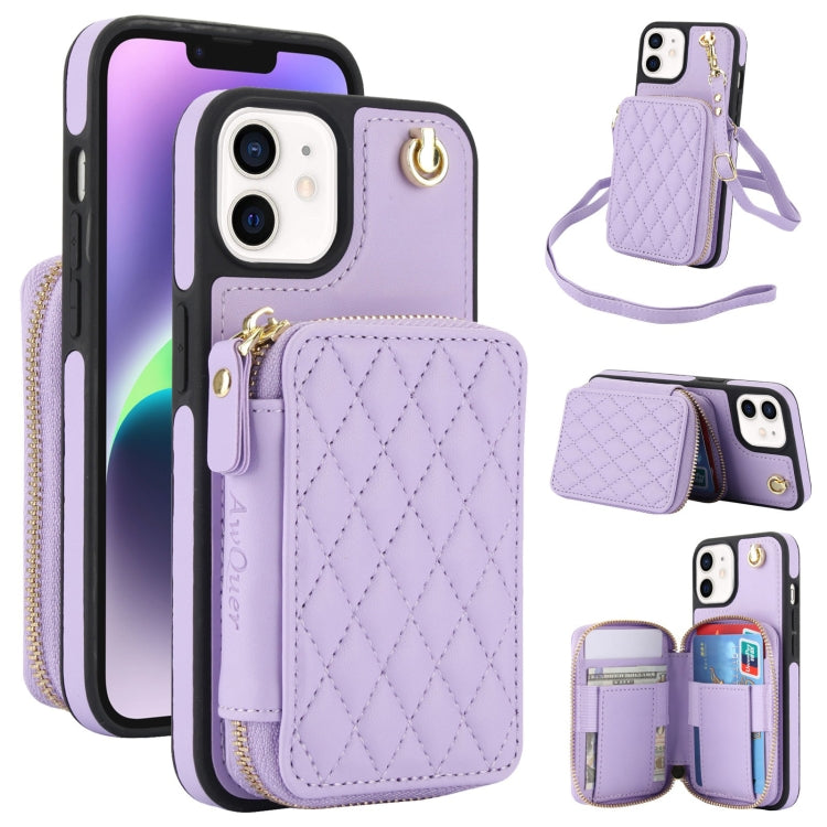 Cartera cruzada con cremallera AwQuer, funda para teléfono con parte trasera de cuero con forma de rombo, For iPhone 13 Pro, For iPhone 12 / 12 Pro, For iPhone 12 Pro Max, For iPhone 11 Pro Max, For iPhone 11, For iPhone 11 Pro