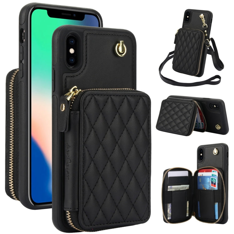 Cartera cruzada con cremallera AwQuer, funda para teléfono con parte trasera de cuero con forma de rombo, For iPhone X / XS, For iPhone XR, For iPhone XS Max, For iPhone 7 Plus / 8 Plus