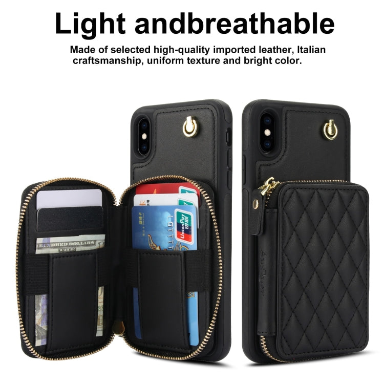 Cartera cruzada con cremallera AwQuer, funda para teléfono con parte trasera de cuero con forma de rombo, For iPhone X / XS, For iPhone XR, For iPhone XS Max, For iPhone 7 Plus / 8 Plus