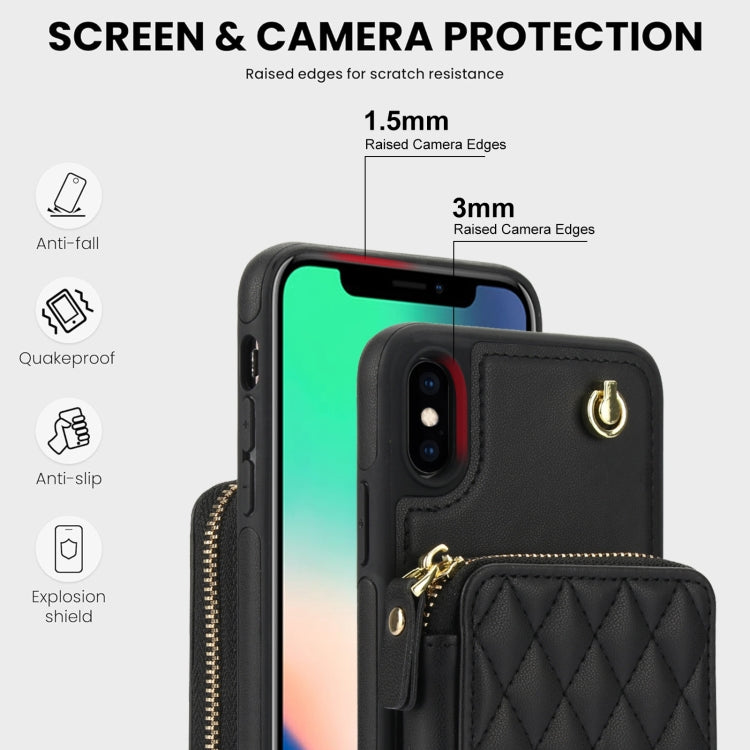 Cartera cruzada con cremallera AwQuer, funda para teléfono con parte trasera de cuero con forma de rombo, For iPhone X / XS, For iPhone XR, For iPhone XS Max, For iPhone 7 Plus / 8 Plus