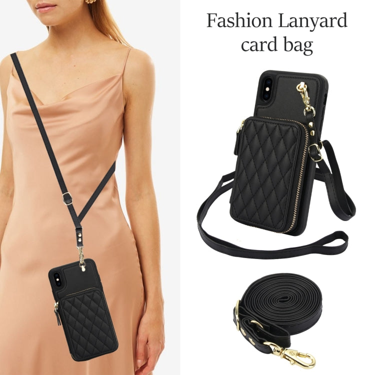 Cartera cruzada con cremallera AwQuer, funda para teléfono con parte trasera de cuero con forma de rombo, For iPhone X / XS, For iPhone XR, For iPhone XS Max, For iPhone 7 Plus / 8 Plus