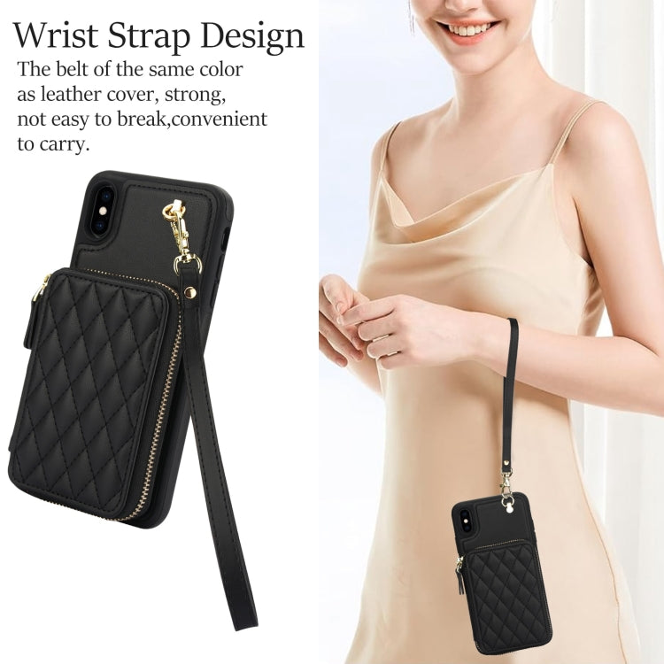 Cartera cruzada con cremallera AwQuer, funda para teléfono con parte trasera de cuero con forma de rombo, For iPhone X / XS, For iPhone XR, For iPhone XS Max, For iPhone 7 Plus / 8 Plus