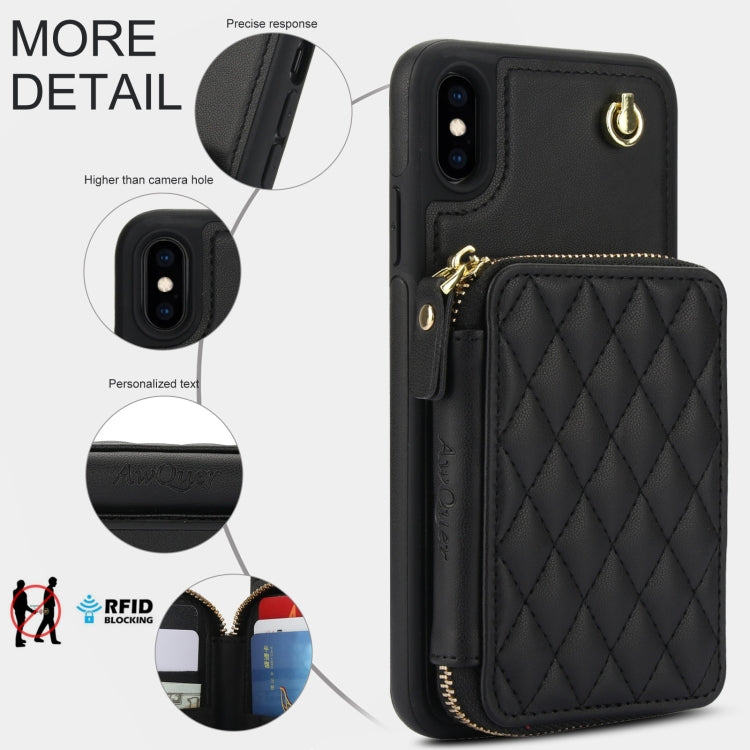 Cartera cruzada con cremallera AwQuer, funda para teléfono con parte trasera de cuero con forma de rombo, For iPhone X / XS, For iPhone XR, For iPhone XS Max, For iPhone 7 Plus / 8 Plus