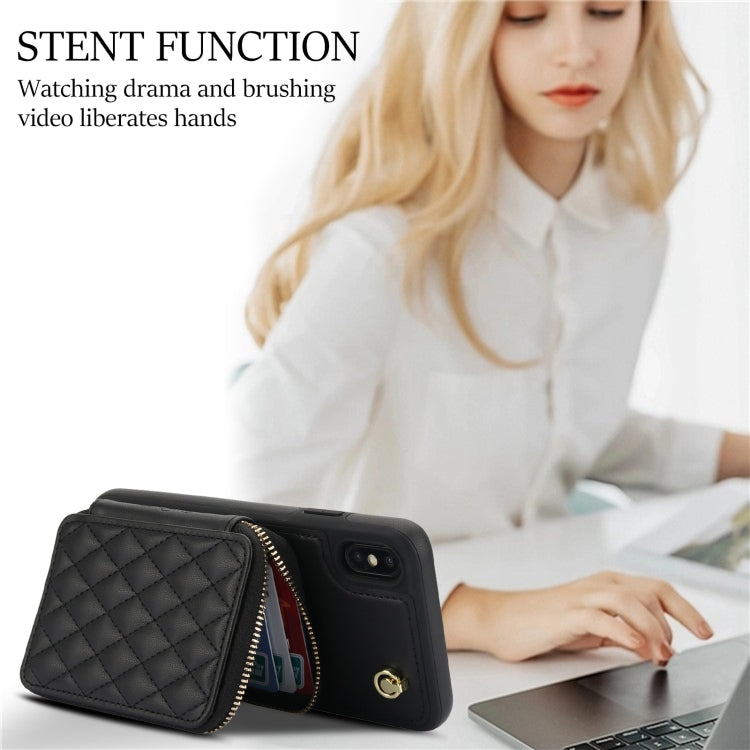 Cartera cruzada con cremallera AwQuer, funda para teléfono con parte trasera de cuero con forma de rombo, For iPhone X / XS, For iPhone XR, For iPhone XS Max, For iPhone 7 Plus / 8 Plus