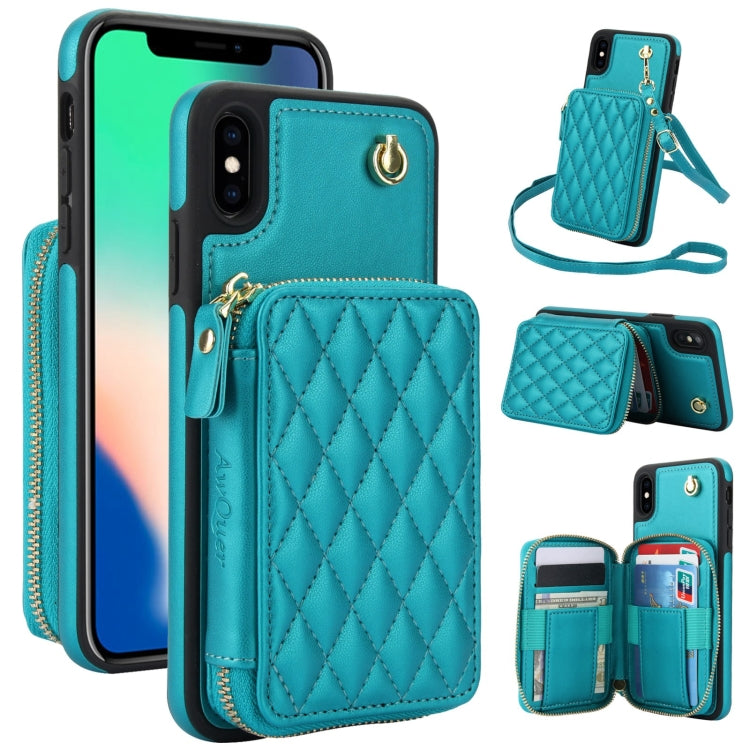 Cartera cruzada con cremallera AwQuer, funda para teléfono con parte trasera de cuero con forma de rombo, For iPhone X / XS, For iPhone XR, For iPhone XS Max, For iPhone 7 Plus / 8 Plus
