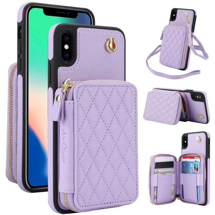 Cartera cruzada con cremallera AwQuer, funda para teléfono con parte trasera de cuero con forma de rombo, For iPhone X / XS, For iPhone XR, For iPhone XS Max, For iPhone 7 Plus / 8 Plus