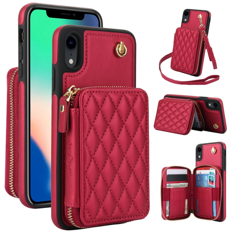 Cartera cruzada con cremallera AwQuer, funda para teléfono con parte trasera de cuero con forma de rombo, For iPhone X / XS, For iPhone XR, For iPhone XS Max, For iPhone 7 Plus / 8 Plus