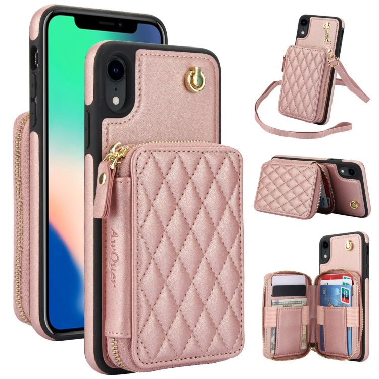 Cartera cruzada con cremallera AwQuer, funda para teléfono con parte trasera de cuero con forma de rombo, For iPhone X / XS, For iPhone XR, For iPhone XS Max, For iPhone 7 Plus / 8 Plus