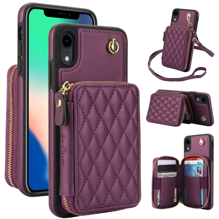 Cartera cruzada con cremallera AwQuer, funda para teléfono con parte trasera de cuero con forma de rombo, For iPhone X / XS, For iPhone XR, For iPhone XS Max, For iPhone 7 Plus / 8 Plus