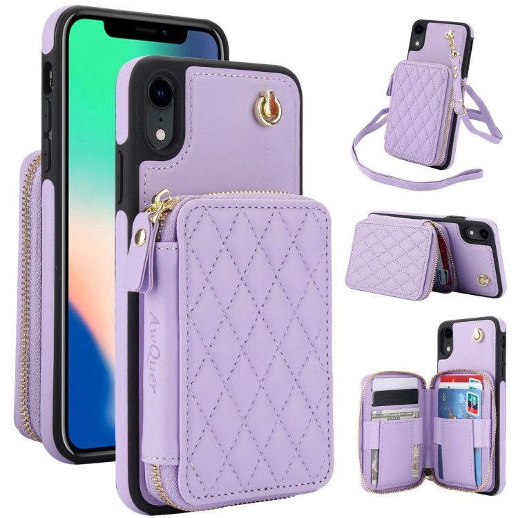 Cartera cruzada con cremallera AwQuer, funda para teléfono con parte trasera de cuero con forma de rombo, For iPhone X / XS, For iPhone XR, For iPhone XS Max, For iPhone 7 Plus / 8 Plus
