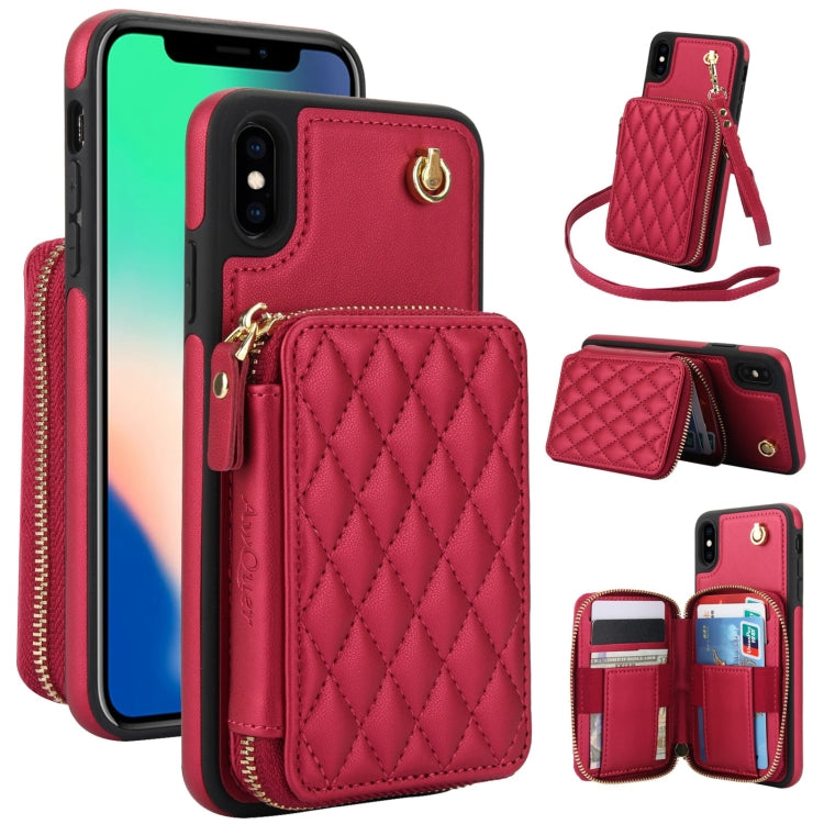 Cartera cruzada con cremallera AwQuer, funda para teléfono con parte trasera de cuero con forma de rombo, For iPhone X / XS, For iPhone XR, For iPhone XS Max, For iPhone 7 Plus / 8 Plus
