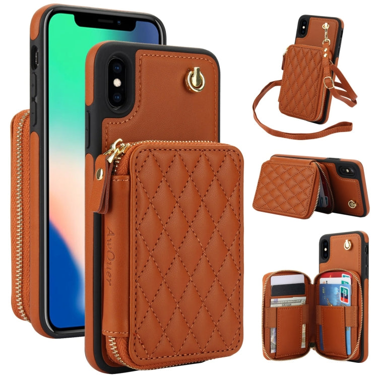 Cartera cruzada con cremallera AwQuer, funda para teléfono con parte trasera de cuero con forma de rombo, For iPhone X / XS, For iPhone XR, For iPhone XS Max, For iPhone 7 Plus / 8 Plus