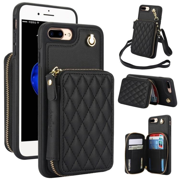Cartera cruzada con cremallera AwQuer, funda para teléfono con parte trasera de cuero con forma de rombo, For iPhone X / XS, For iPhone XR, For iPhone XS Max, For iPhone 7 Plus / 8 Plus