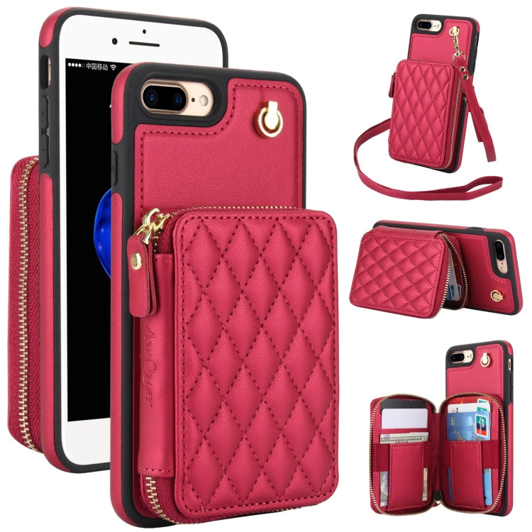 Cartera cruzada con cremallera AwQuer, funda para teléfono con parte trasera de cuero con forma de rombo, For iPhone X / XS, For iPhone XR, For iPhone XS Max, For iPhone 7 Plus / 8 Plus