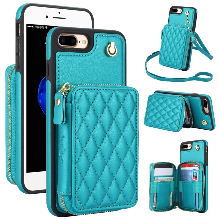 Cartera cruzada con cremallera AwQuer, funda para teléfono con parte trasera de cuero con forma de rombo, For iPhone X / XS, For iPhone XR, For iPhone XS Max, For iPhone 7 Plus / 8 Plus